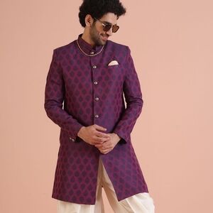 NWOT Kisah Wine Jacquard Sherwani